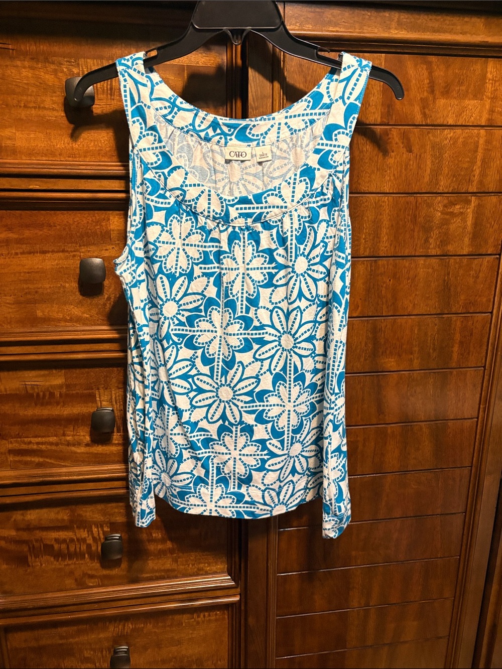 Cato White and Turquoise Floral Tank Top